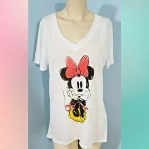 Disney MINNIE MOUSE White V-neck s/s Shirt Top L